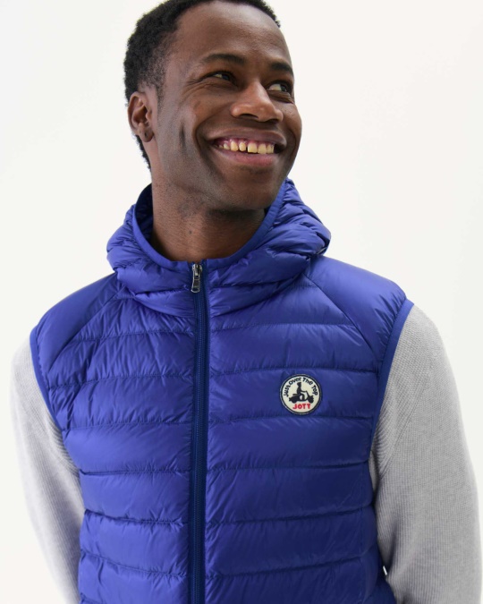 ærmeløs Dunjakke Med Hætte Mørk Denim Pat Jott
