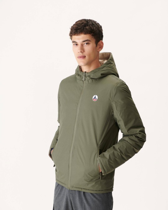 Jott Army/beige Vendbar Pufferjakke Med Hætte Bergen