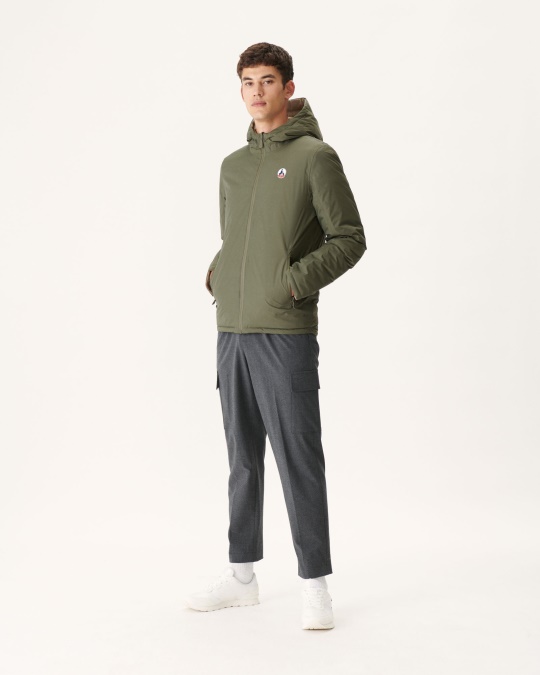 Jott Army/beige Vendbar Pufferjakke Med Hætte Bergen