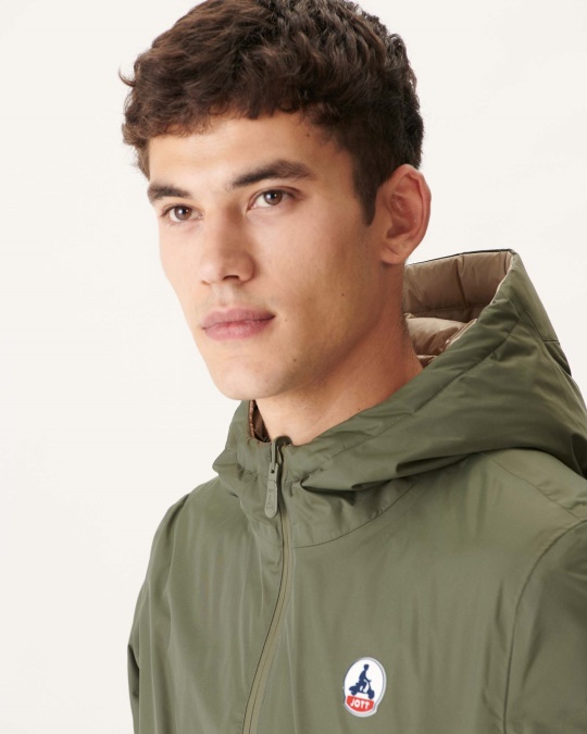 Jott Army/beige Vendbar Pufferjakke Med Hætte Bergen