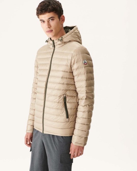 Jott Army/beige Vendbar Pufferjakke Med Hætte Bergen